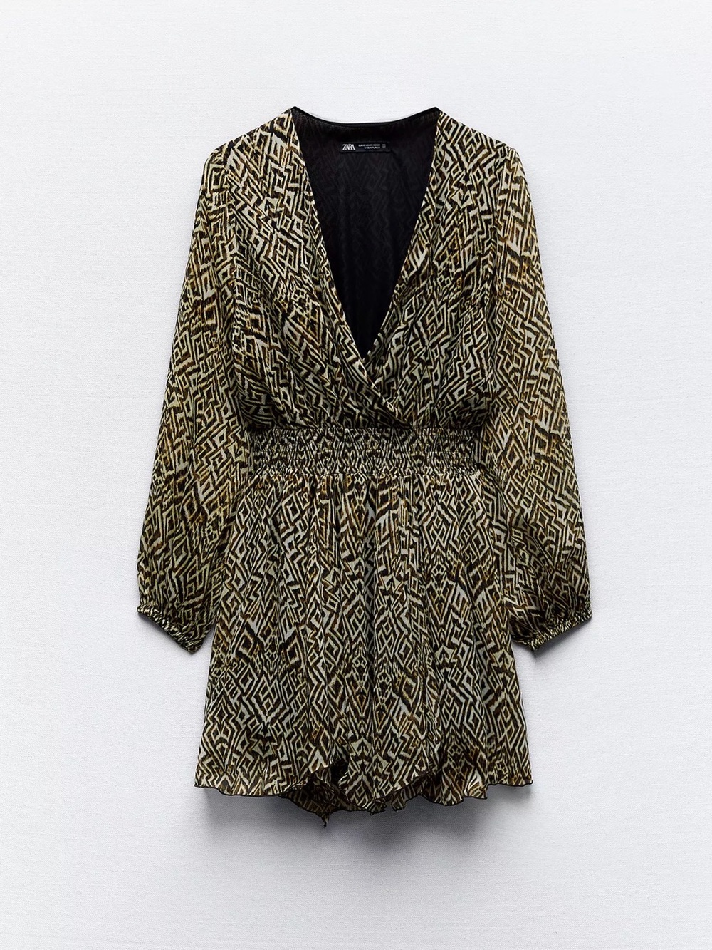 Zara Geometric Print Sheer Sleeve Mini Dress, Size M/L